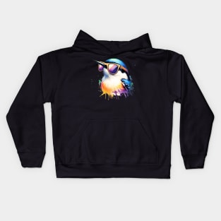 Watercolor White Breasted Nuthatch. Kids Hoodie